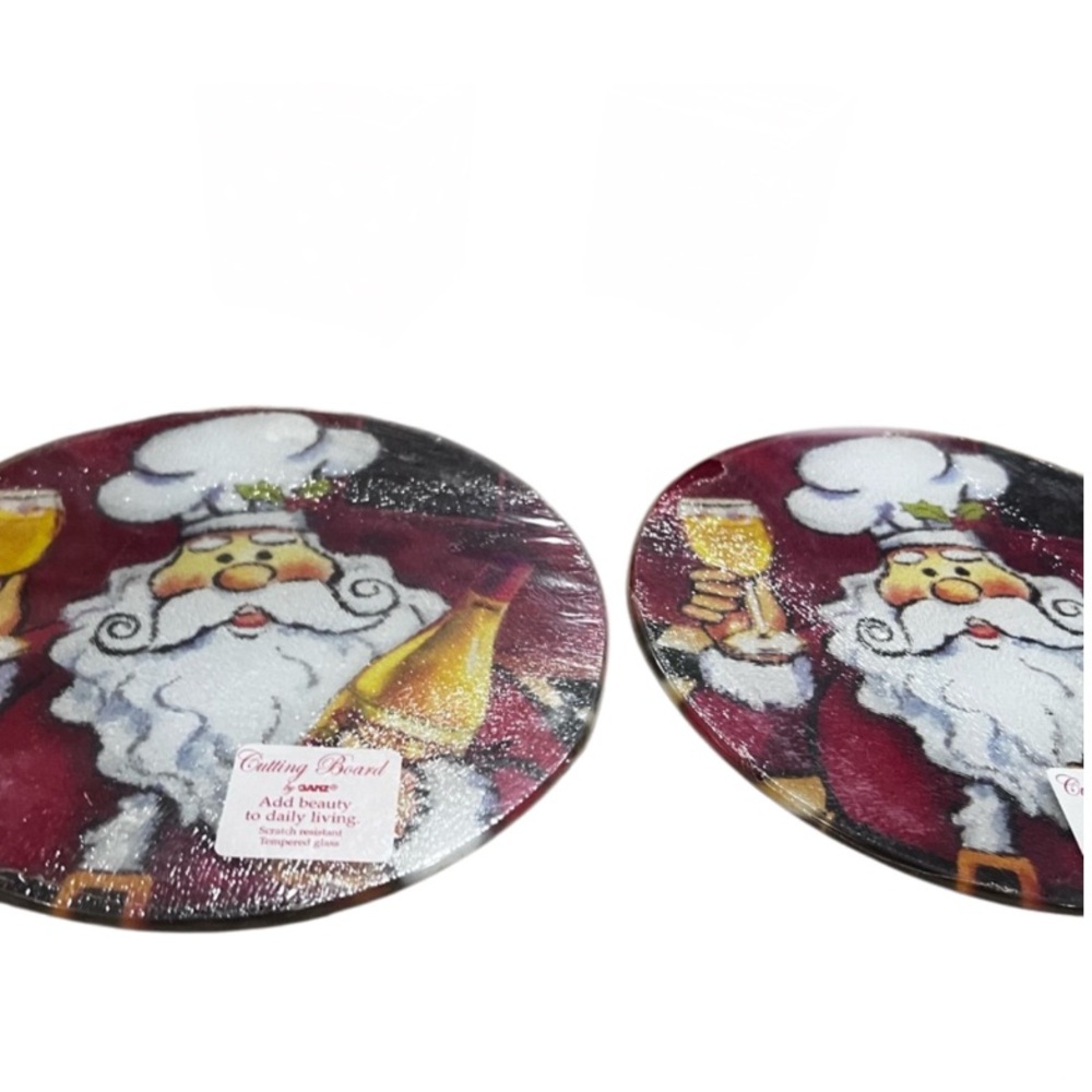 Ganz Chef Santa Tempered Glass Cutting Board Trivet 8” NWT Christmas - Picture 3 of 6